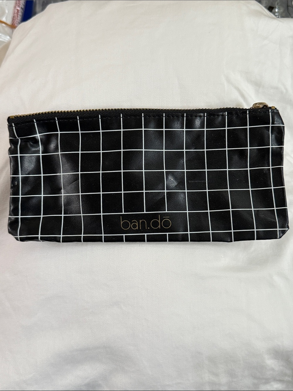 ban.do Black Grid Pencil/ Cosmetic Pouch with Gold Logo